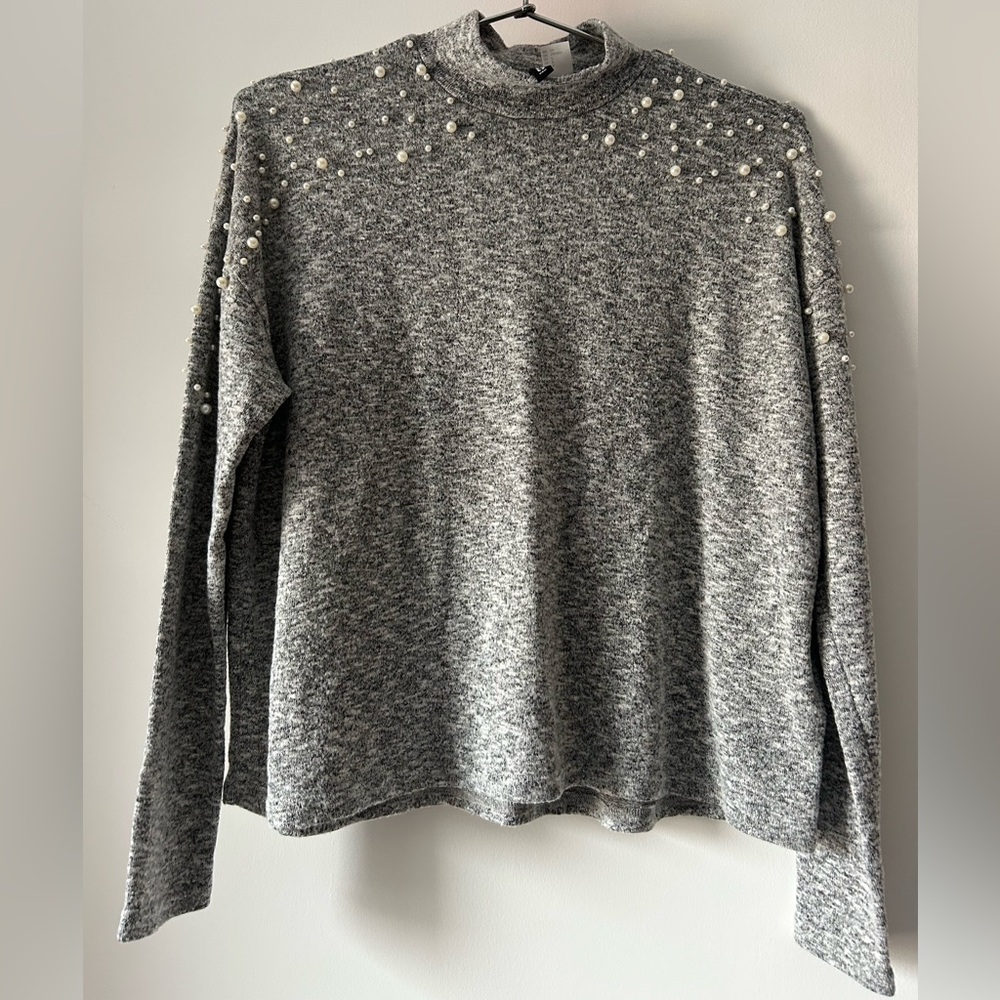H&M Gray Pearl-Studded Sweatshirt